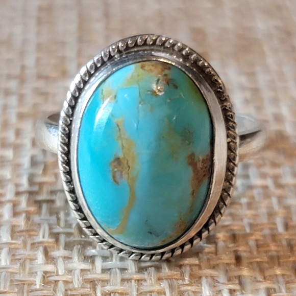 Native Jewelry - Native Mohave Turquoise Gemstone Ring 6 Sterling Silver Boho Jewelry